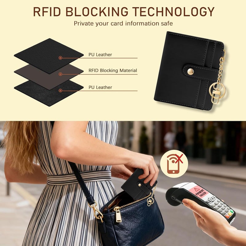 Jogjam Black Rfid Ladies Wallet, Small Slim Thin Compact Credit Card Women Wallet, PU Leather Bifold Cash Zipper Coin Pocket ID Window for Female - Image 3